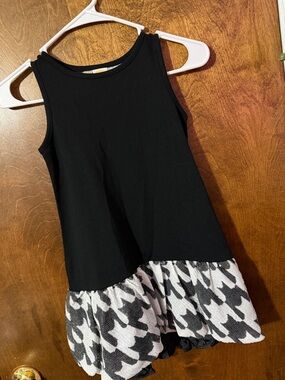 Girls Black Tank Dress with Black & White Houndstooth Skirt